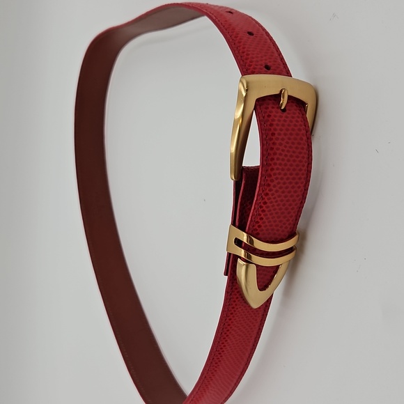 Red Leather Belt with Gold Buckle Kurang Snake 41.5